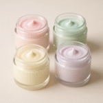 Four colorful pastel lotions